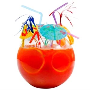 2 liter Fish Bowl Cocktail set in New in box umbrellas streamers straws alcohol